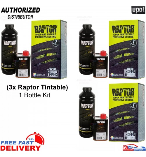 U-POL RAPTOR 3x 1 Bottle Kit – Tintable Tough Bed Liner with Hardener